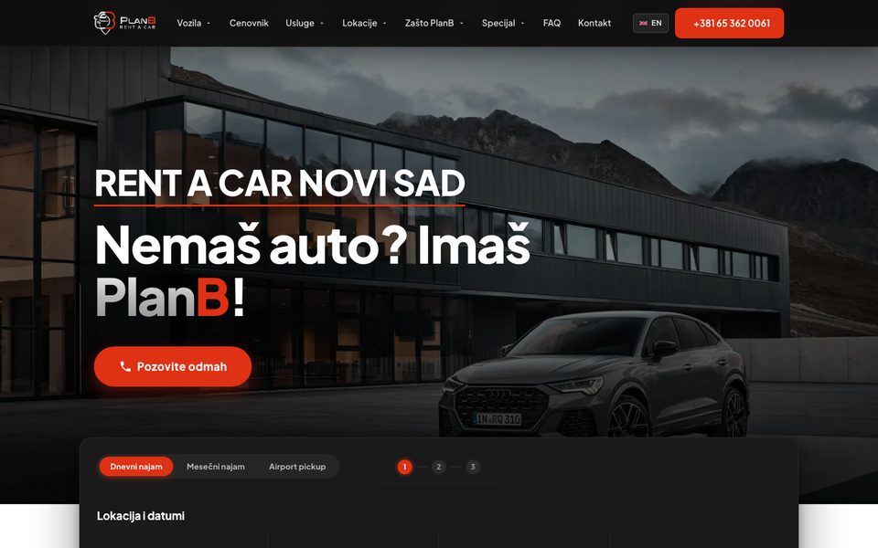 PlanB Rent a Car — sajt koji je napravio KING MARKETING