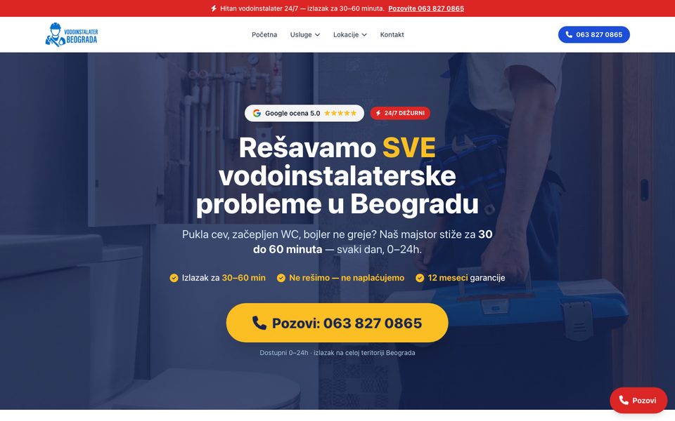 Vodoinstalaterski Servis — sajt koji je napravio KING MARKETING
